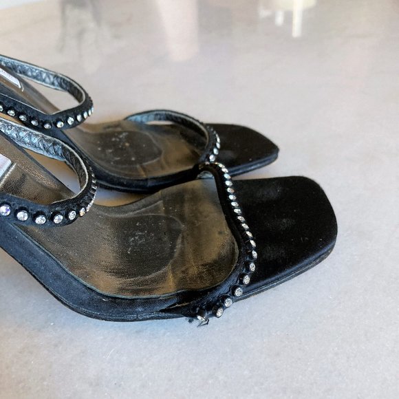 Vintage Sacha London black rhinestone high heel shoes / sandals, square toe, 90s - Picture 8 of 8